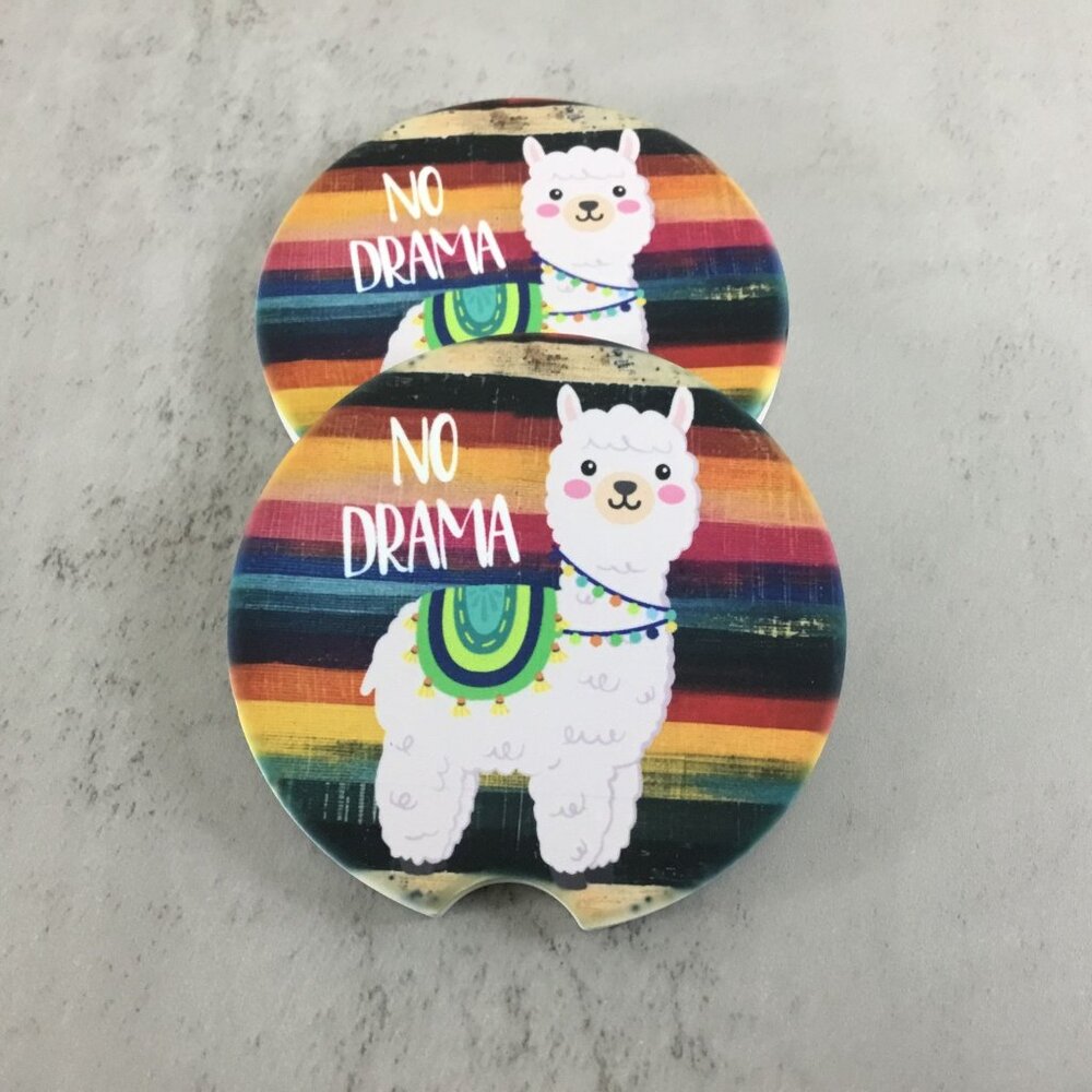 No Drama Llama Set of 2 Car Coasters